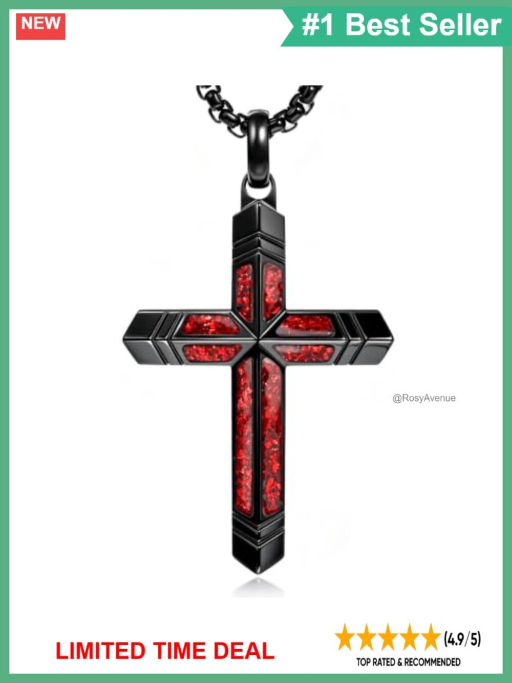 Mens Stainless Steel Cross Necklace Ruby Adjustable 24-26 In Religious Gift